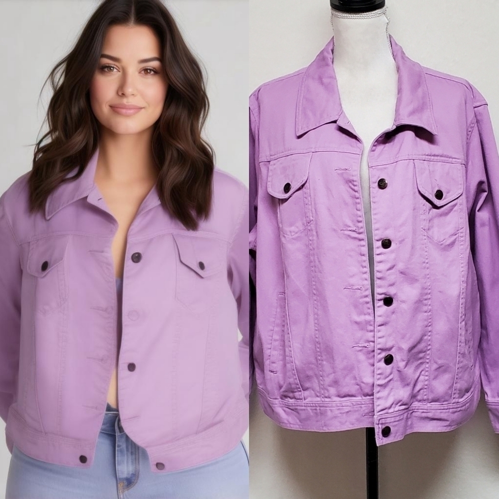 90s Vintage Bridgewater Studio Lilac Button Up Plus Size Cotton Denim Jacket